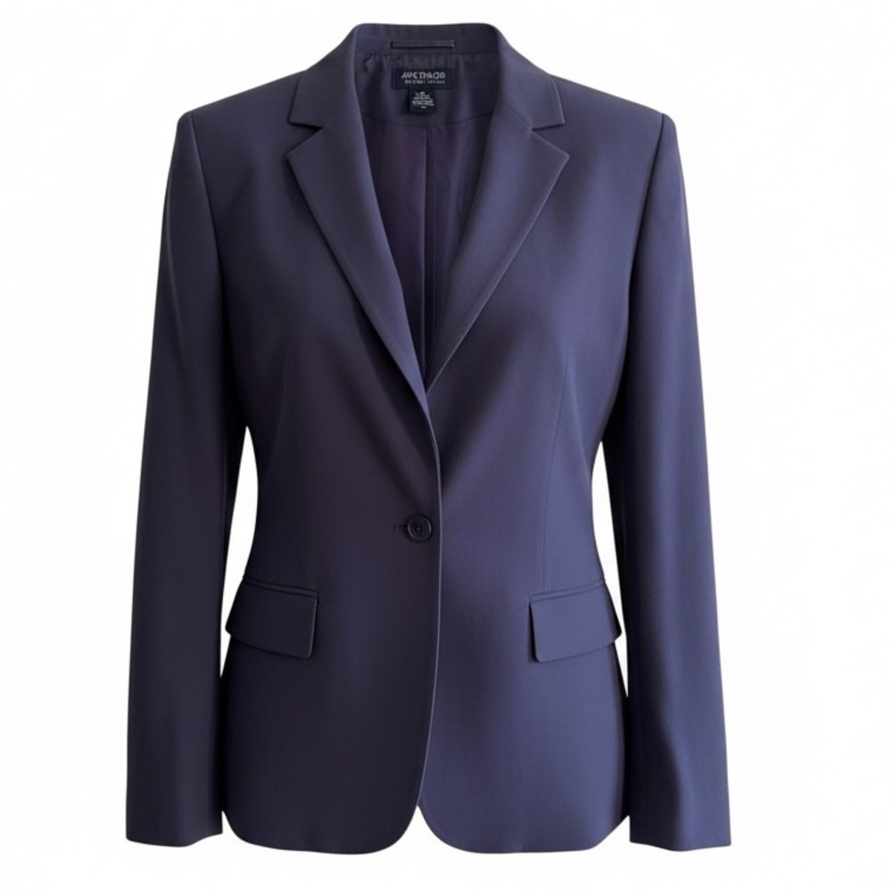 ANN TAYLOR FACTORY NAVY
SILK/RAYON COLLARED BLAZER SZ 4 WOMEN'S Workwear Preppy